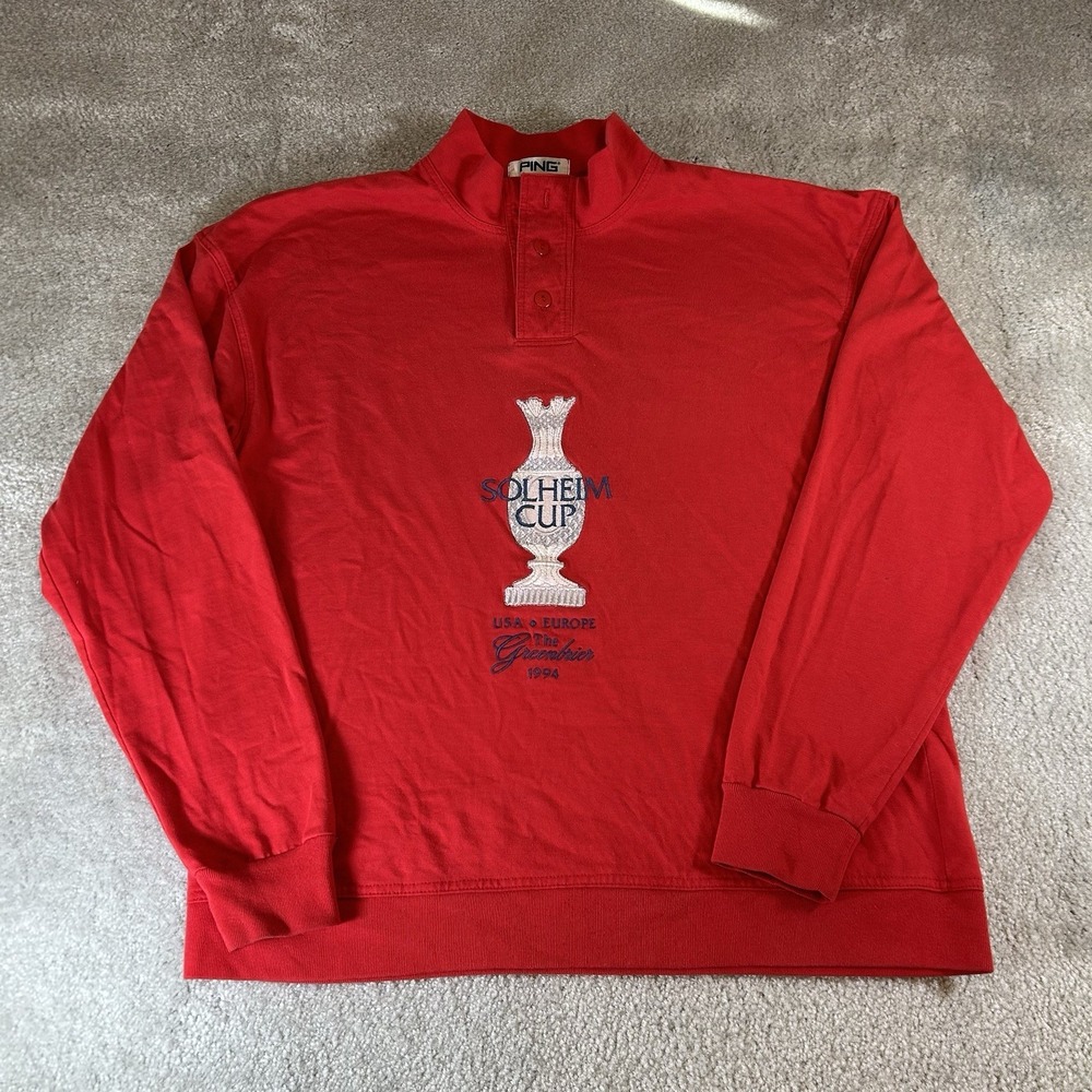 Vintage Ping Solheim Cup Red Long Sleeve Europe USA Made Shirt Mens XL Golf Club